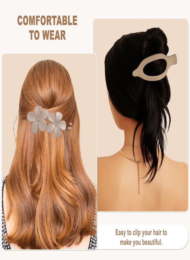 LEADUWAY 8PCS French Flat Claw Hair Clips for Women Girls, Large Flat Claw Clips and Flower Hairclips for Thick Thin Curly Hair, Matte Non-Slip Strong Hold Hair Accessories - Image 3